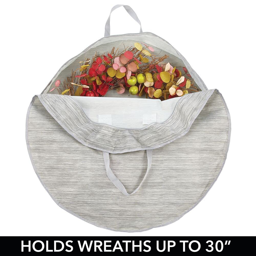 Mdesign Round 30'' Wreath Storage Container With Handles - Fabric Christmas Wreath Storage Bag And Protector - Garland Storage B